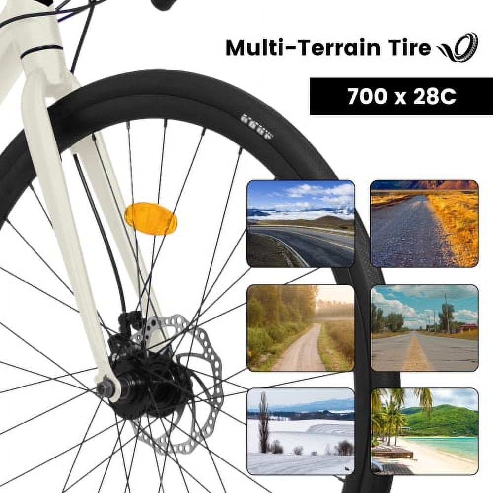 700C Road Bike, 16-Speed Outdoor Bike Disc Brakes, Light Weight Aluminum Frame ,Mountain Bike for Men Women ,L Size ,White
