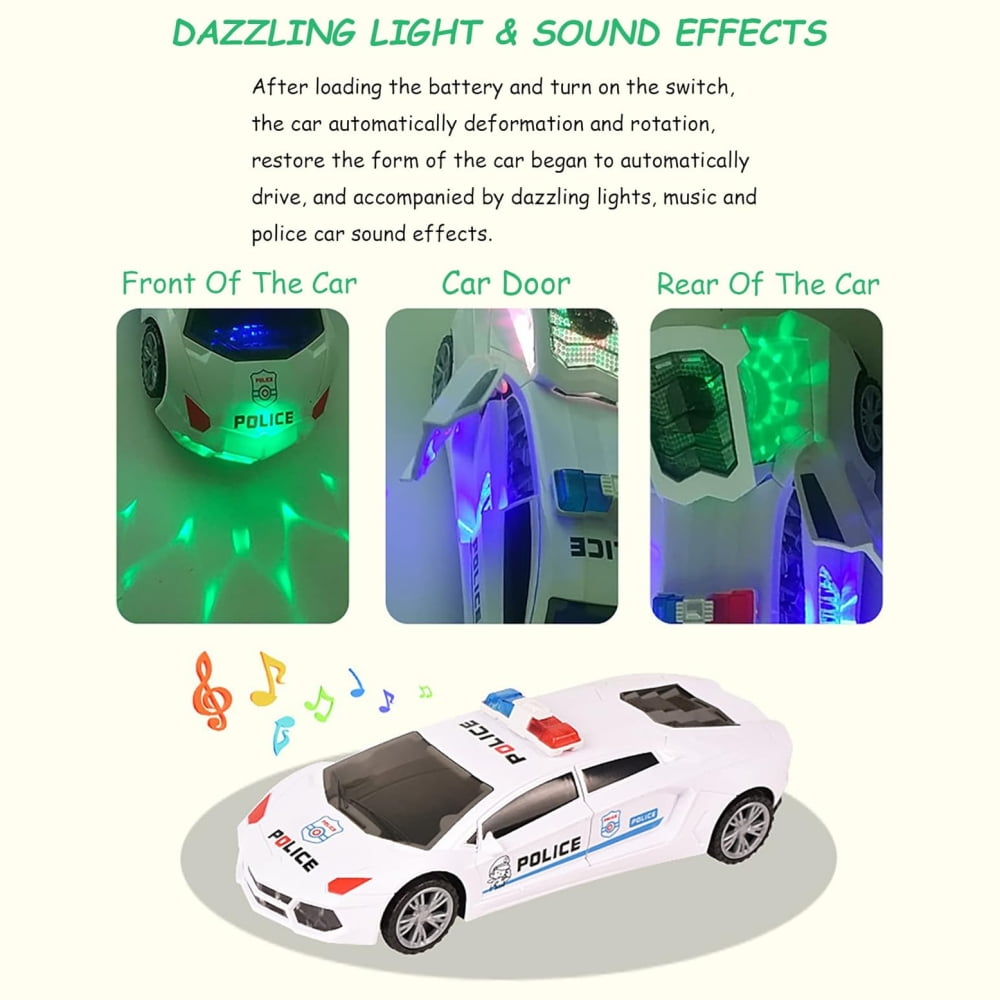 Tyethy Police Car Toys for Boys 3-5, Mini Spinning Car Toy with Music Lights and Siren, Battery Powered Play Vehicle for Kids Gifts