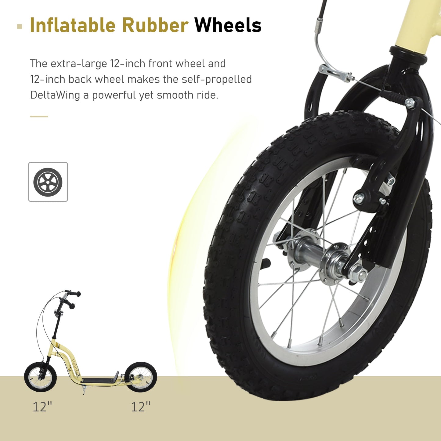 Youth Scooter Kids Kick Scooter with 12" Inflatable Wheels Adjustable Handlebar for Boys Girls Ages 6+, Yellow