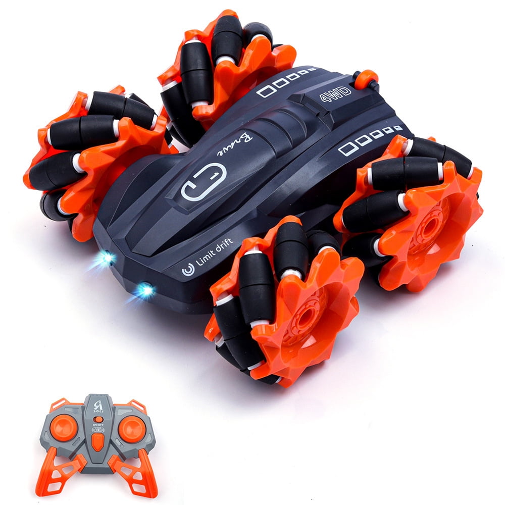 Remote Control Car for Kids,2.4GHz LED RC Stunt Car Drift with Rechargeable Battery,Double Sided Hobby Controlled Vehicles with 4 LED Lights Gifts Toys for Boys and Girls Age 6-12
