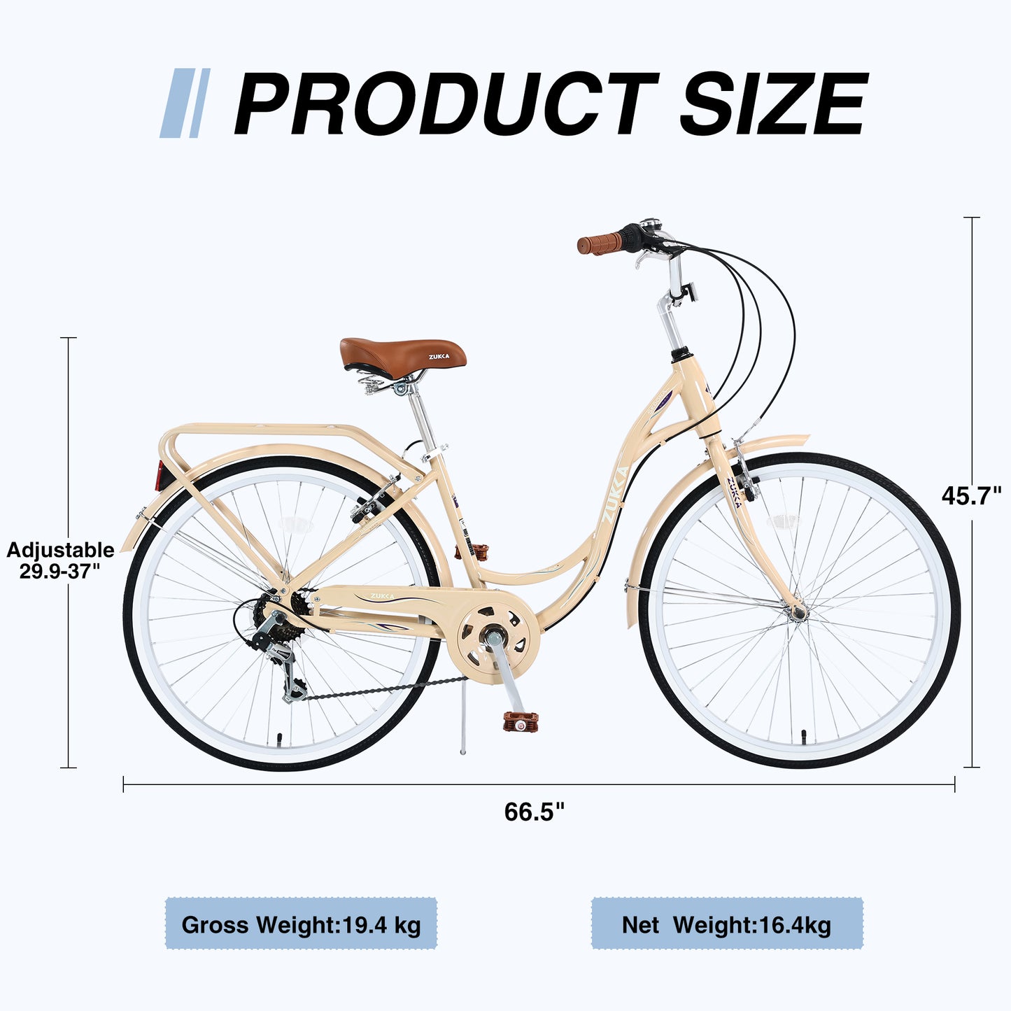 26" Womens Bike 7 Speeds Steel Frame Beach Cruiser Bike Comfort Ladies City Bike, Beige