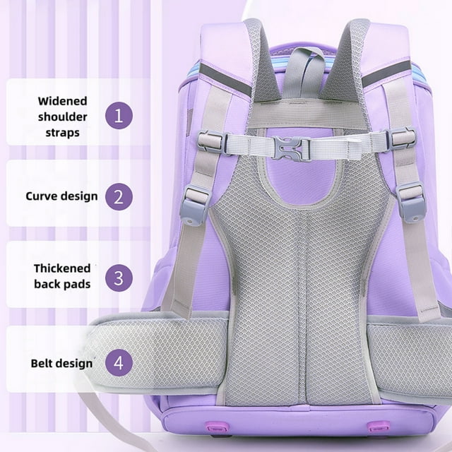 Elementary School Backpack for Girls, Large Lightweight Kids School Bag Waterproof Wide-open Bookbag for Children, Purple
