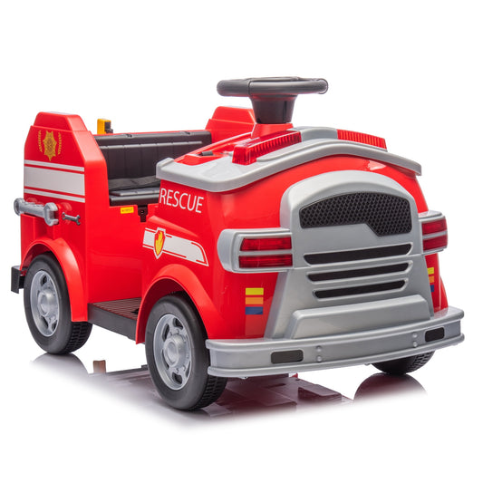 12V Kids Ride On Electric Car Fire Engine Shape Design Battery Powered Ride On Toys with Lights Horns, Sirens and Fire Tools for Boys Girls Aged 3-7, Red