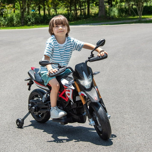 12V Kids Aprilia Electric Kids Motorcycle with Training Wheels, Red, Battery Powered