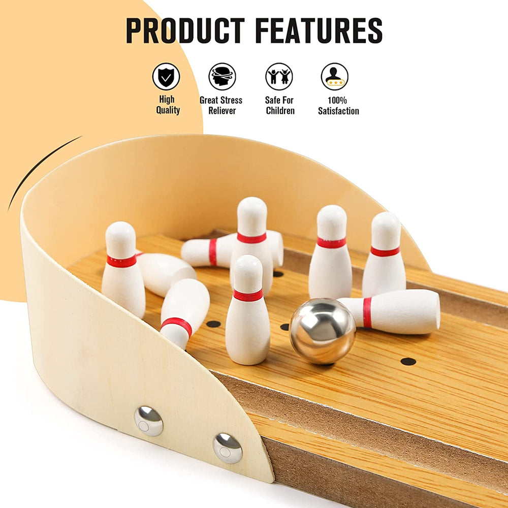 Mini Bowling Toy Set Wooden Tabletop Bowling Game Desk Toys Desktop Bowling Home Bowling Alleys for Kids Adults