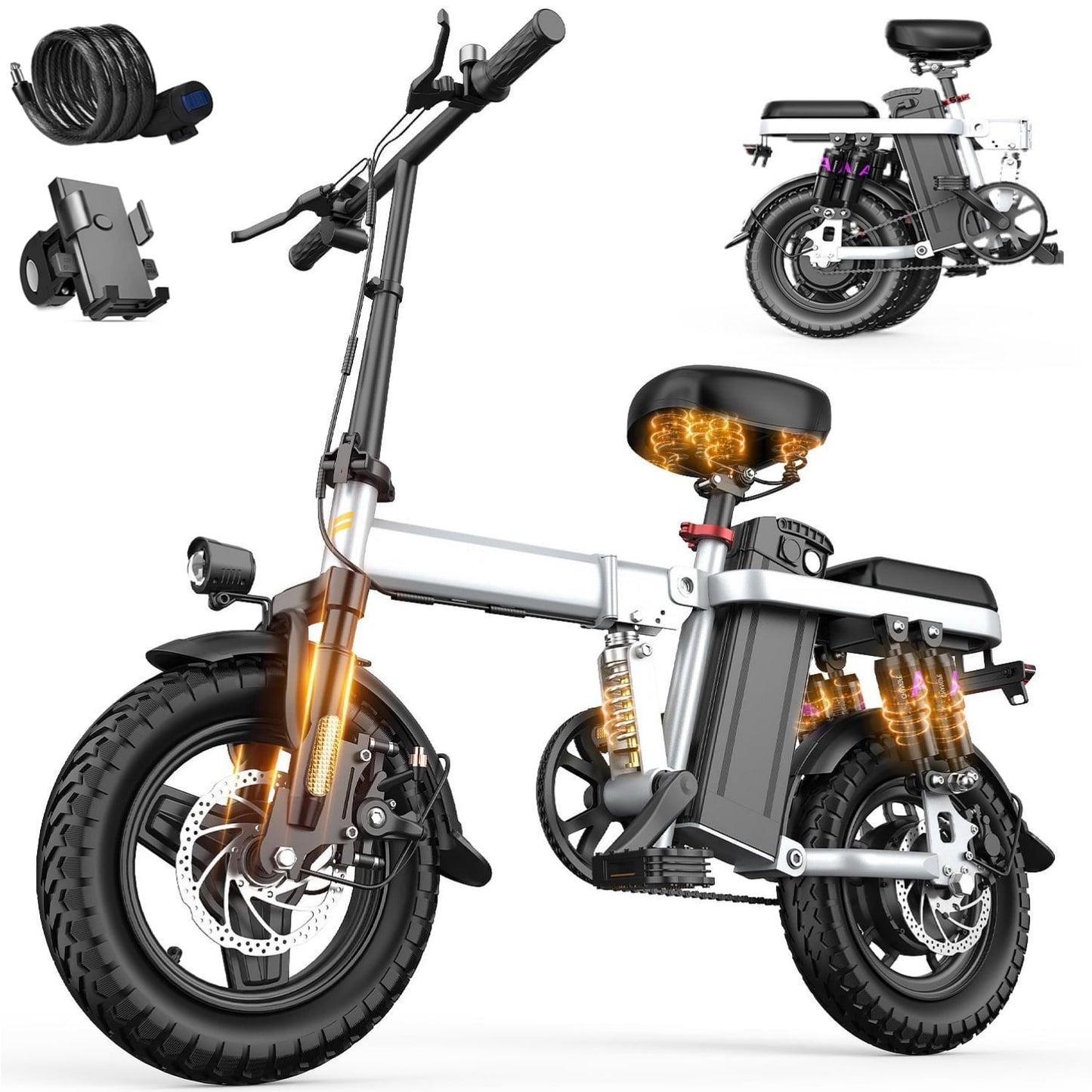 14" Foldable Adult Electric Bike with 48V 15Ah Removable Battery, Electric Bicycle E-bike up to 35 miles for Women, Pink
