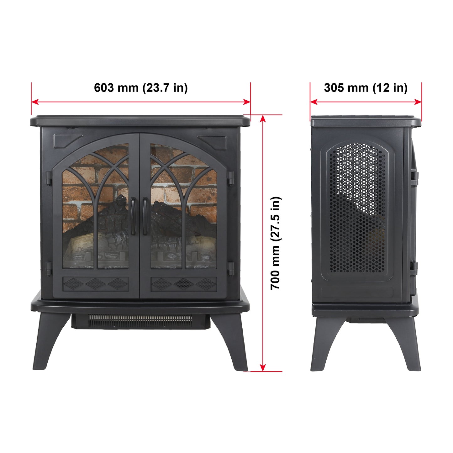 24" Freestanding Electric Fireplace Heater Stove with Remote Control, 1500W