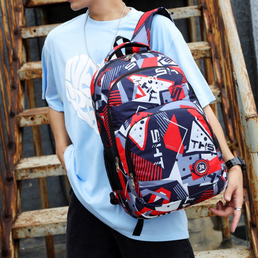 Juuar Backpack for School Boys, Camouflage Print Backpack School Bookbag for Kids and Teens, Red