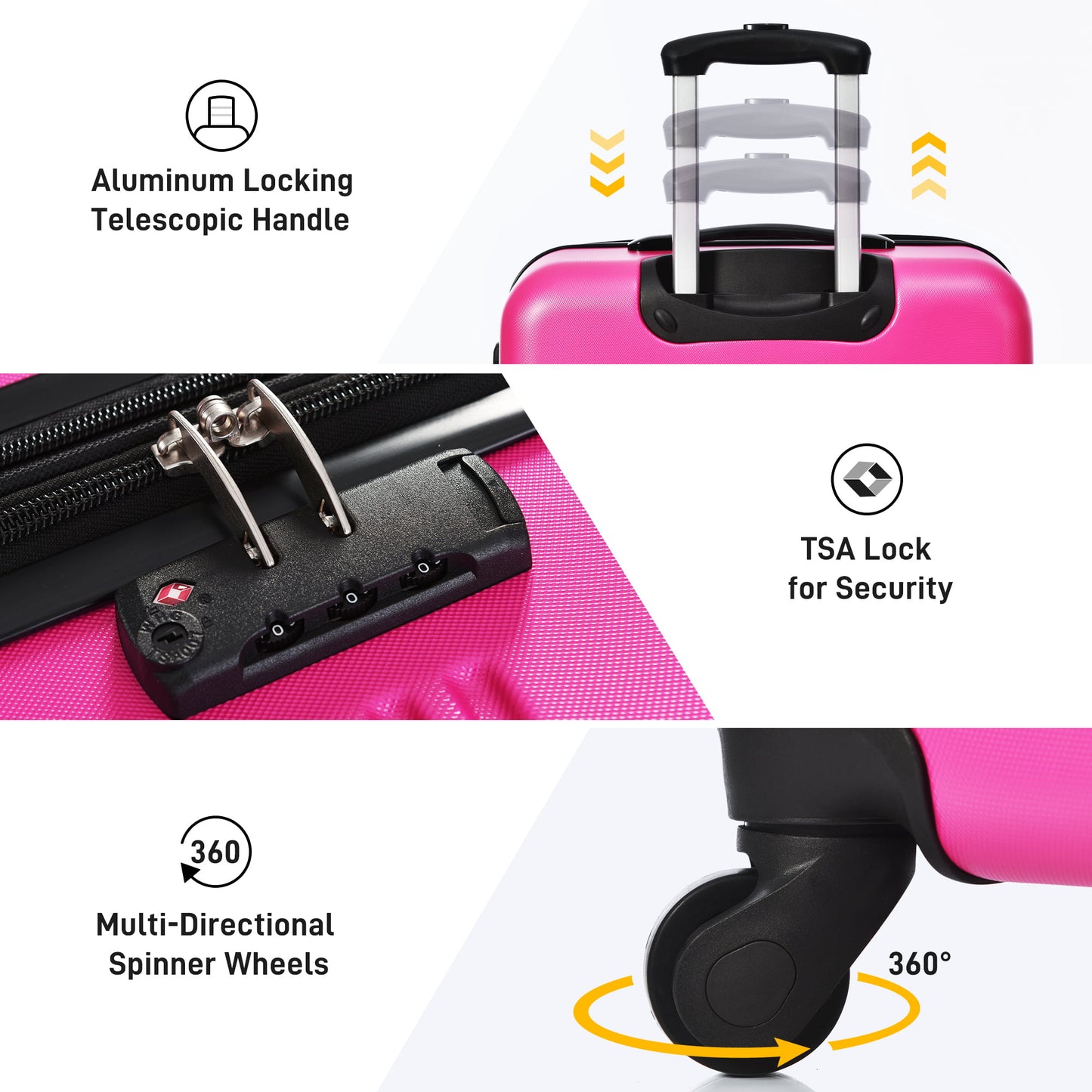 4 Piece Hardshell Luggage Sets with Spinner, TSA Lock, Lightweight Luggages, 16"+20"+24"+28"