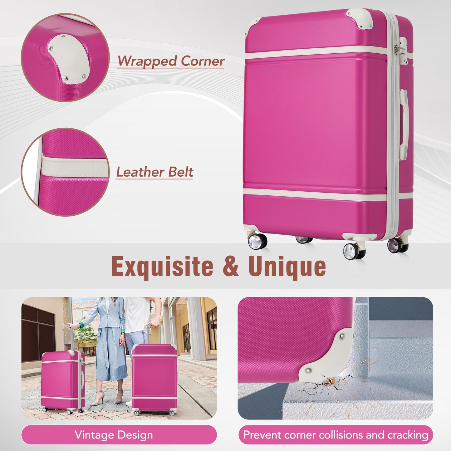 3 Pieces Hardshell Luggage Sets, Lightweight Luggages and Cosmetic Case with Spinner, TSA Lock ,20"+24"