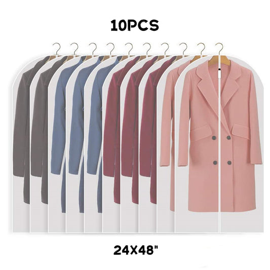 Tyethy 48'' Garment Bags for Hanging Clothes, 10 Pcs Large Clear Suit Bags for Travel & Clothing Storage of Dresses, PEVA Material, Waterproof