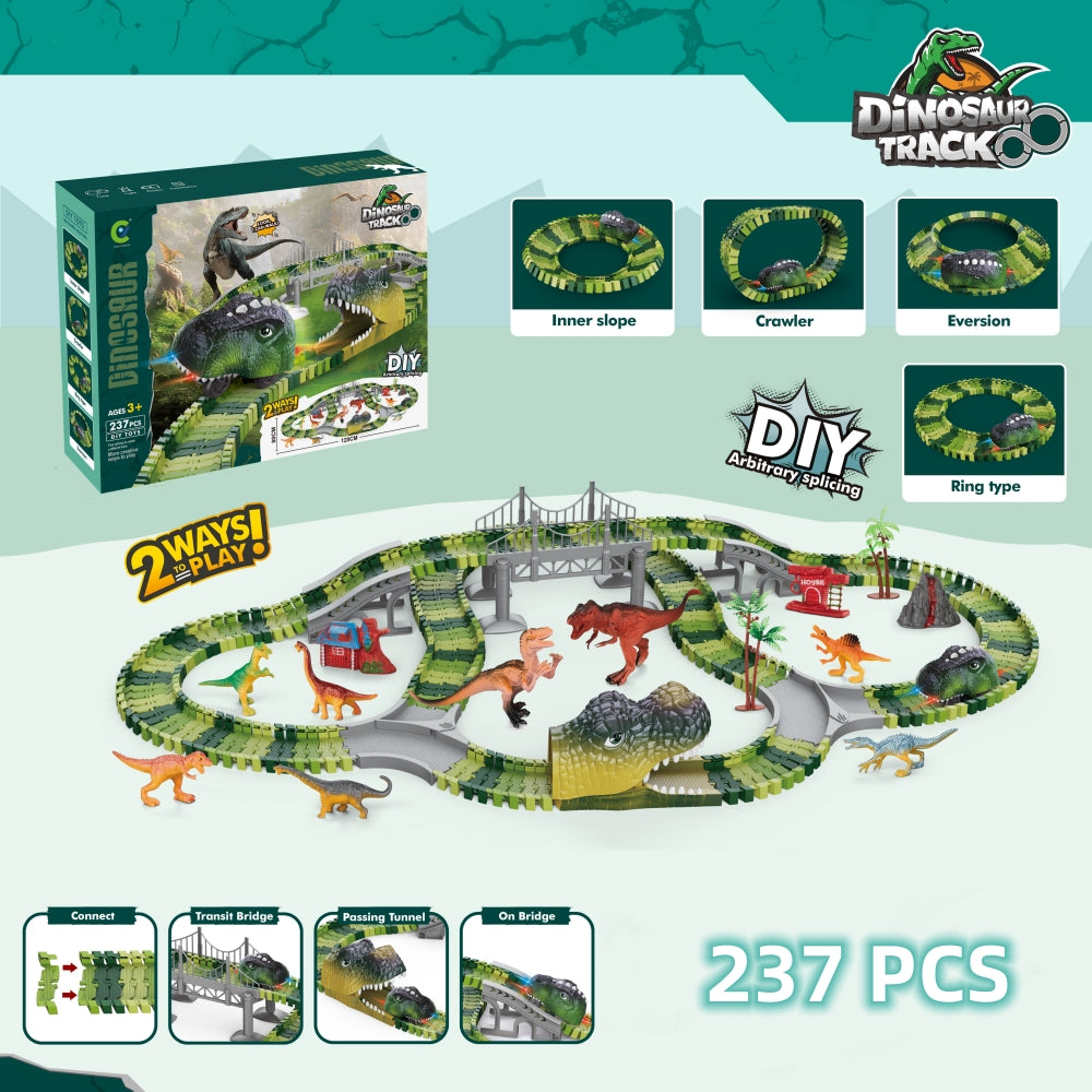 Dinosaur Toys for Boys Race Car Track STEM Vehicle Playsets, Dinosaur Assembling Rail Car Set for Kids Toddler Ages 3 4 5 6 7 8 Year Olds