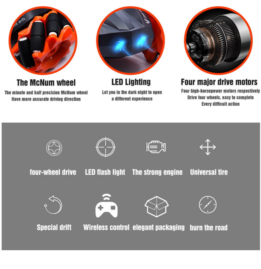 Remote Control Car for Kids,2.4GHz LED RC Stunt Car Drift with Rechargeable Battery,Double Sided Hobby Controlled Vehicles with 4 LED Lights Gifts Toys for Boys and Girls Age 6-12