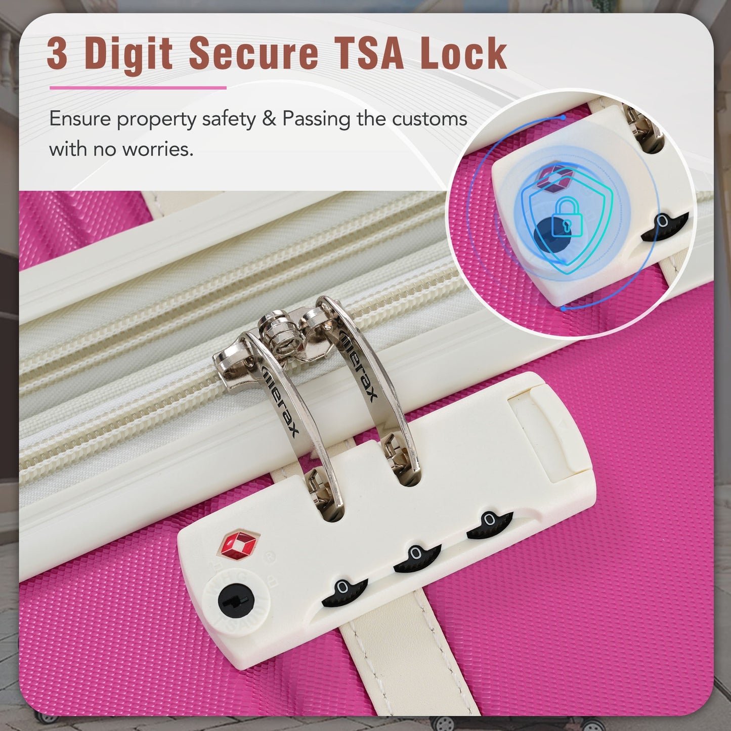 3 Pieces Hardshell Luggage Sets, Lightweight Luggages and Cosmetic Case with Spinner, TSA Lock ,20"+24"