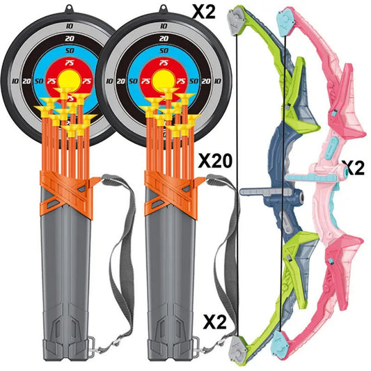 2 Pack Bow and Arrow for Kids, Archery Set with Suction Cup Arrows * 20 ,Arrow Barrel and Target Plate ,for 3+ Years Old Kids,Red and Green