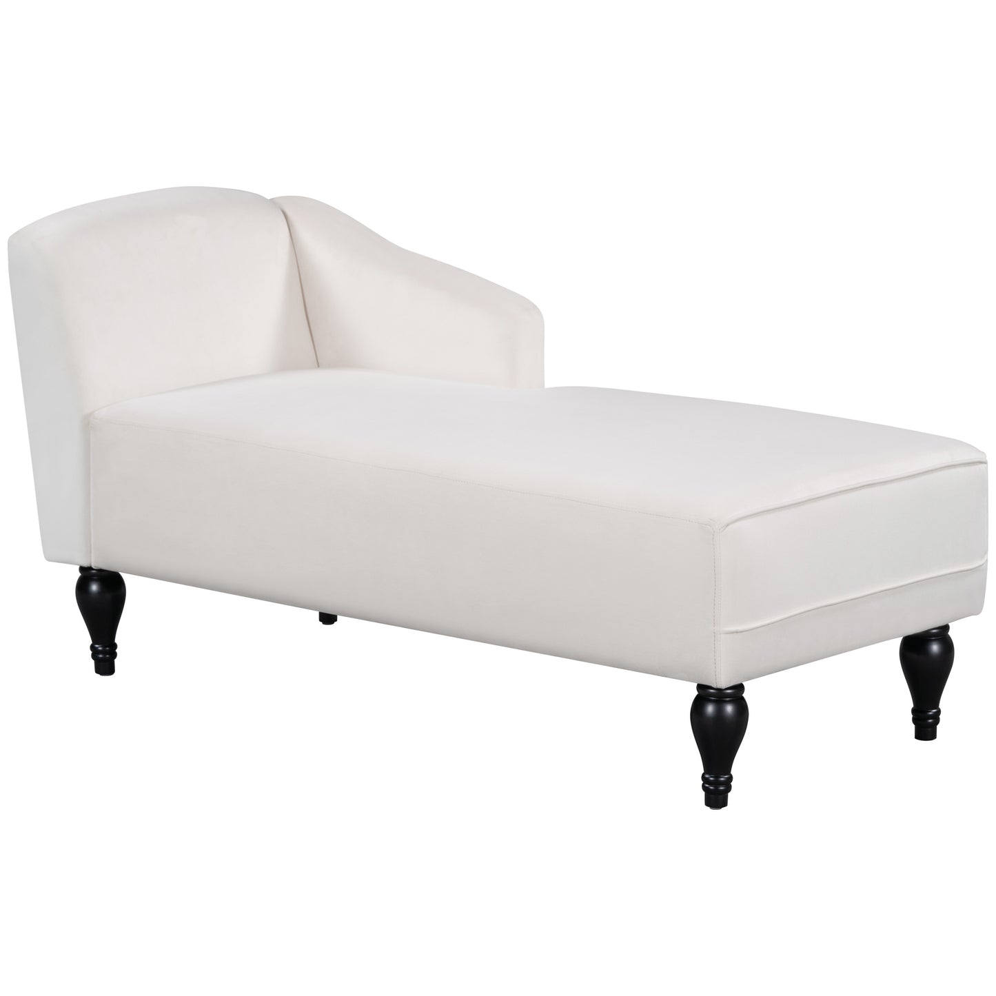 Chaise Lounges Indoor, Velvet Lounge Chair with Arm, Upholstery Sofa Recliner with Solid Wood Legs for Living Room Bedroom Office, White