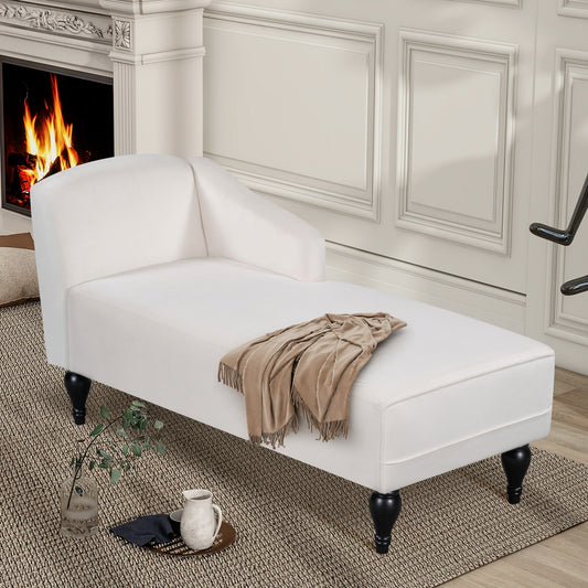 Chaise Lounges Indoor, Velvet Lounge Chair with Arm, Upholstery Sofa Recliner with Solid Wood Legs for Living Room Bedroom Office, White