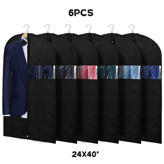 40" Garment Bags for Hanging Clothes, 6 Packs Suit Bags with Zipper and Transparent Window for Closet Storage and Travel, Black