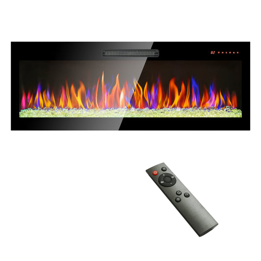 Electric Fireplace, 60" Recessed and Wall Mounted Electric Fire Place Heater, 1400W Ultra Thin Linear Fireplace with Timer, Remote Control, Adjustable Flame Color
