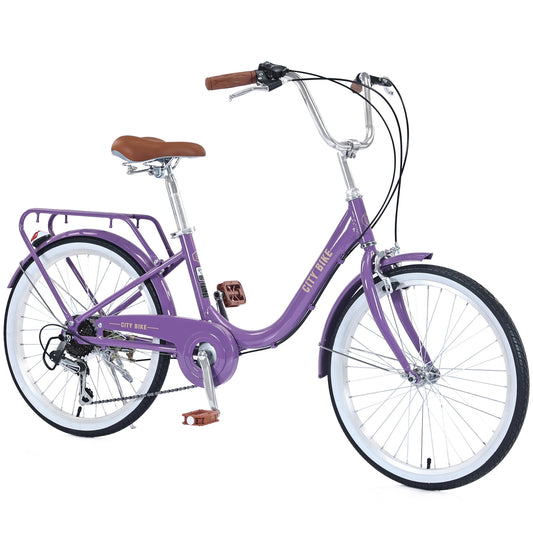 22" Girls Bike 7 Speed Aluminium Alloy Frame Kids Bicycle Cruiser Bike for Girls Women Ages 8+, Purple