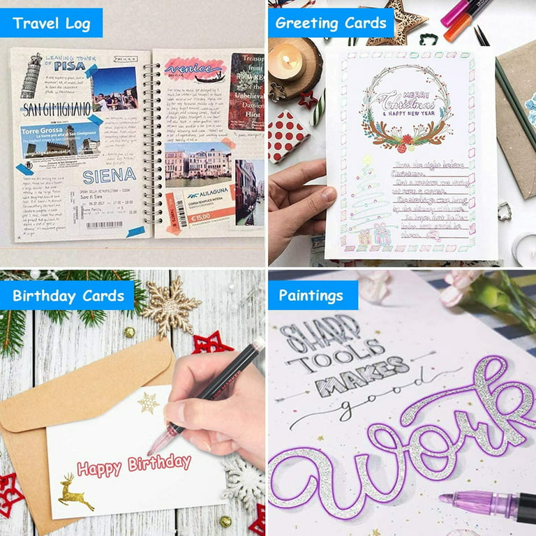 Double Line Outline Markers, 12 Colors Super Squiggles Metallic Markers Pens Self-Outline Writing Drawing Pens for Party, Birthday Greeting, DIY Art Crafts