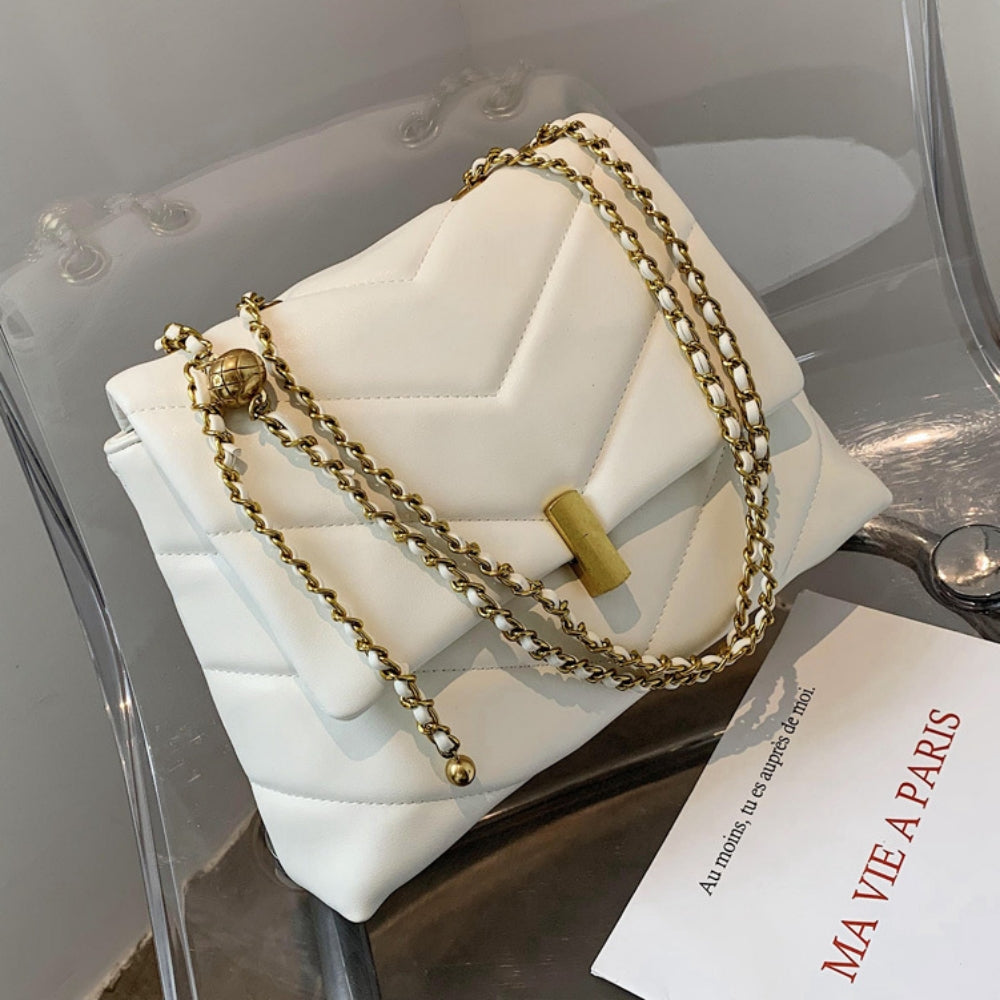 Shoulder Bag for Women, Retro Fashion PU Leather Lightweight Adjustable Chain Strap Crossbody Bags Large Capacity Underarm Bag Handbags, white