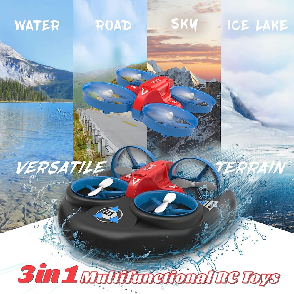 Remote Control Boat for Boys, 3 in-1 Water Land and Air Detachable Hovercrafts Boat Amphibious RC Car Rotatable Remote Control Drone Toys for 8-12 Years Old Kids