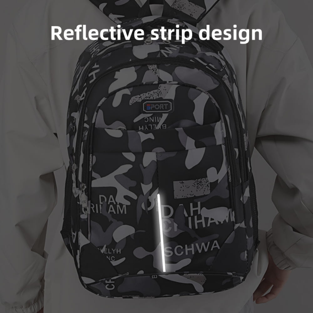 Tyethy School Backpacks for Boys, 15.6 inch College Bookbag Girls Camouflage School Bags for Kids, Black