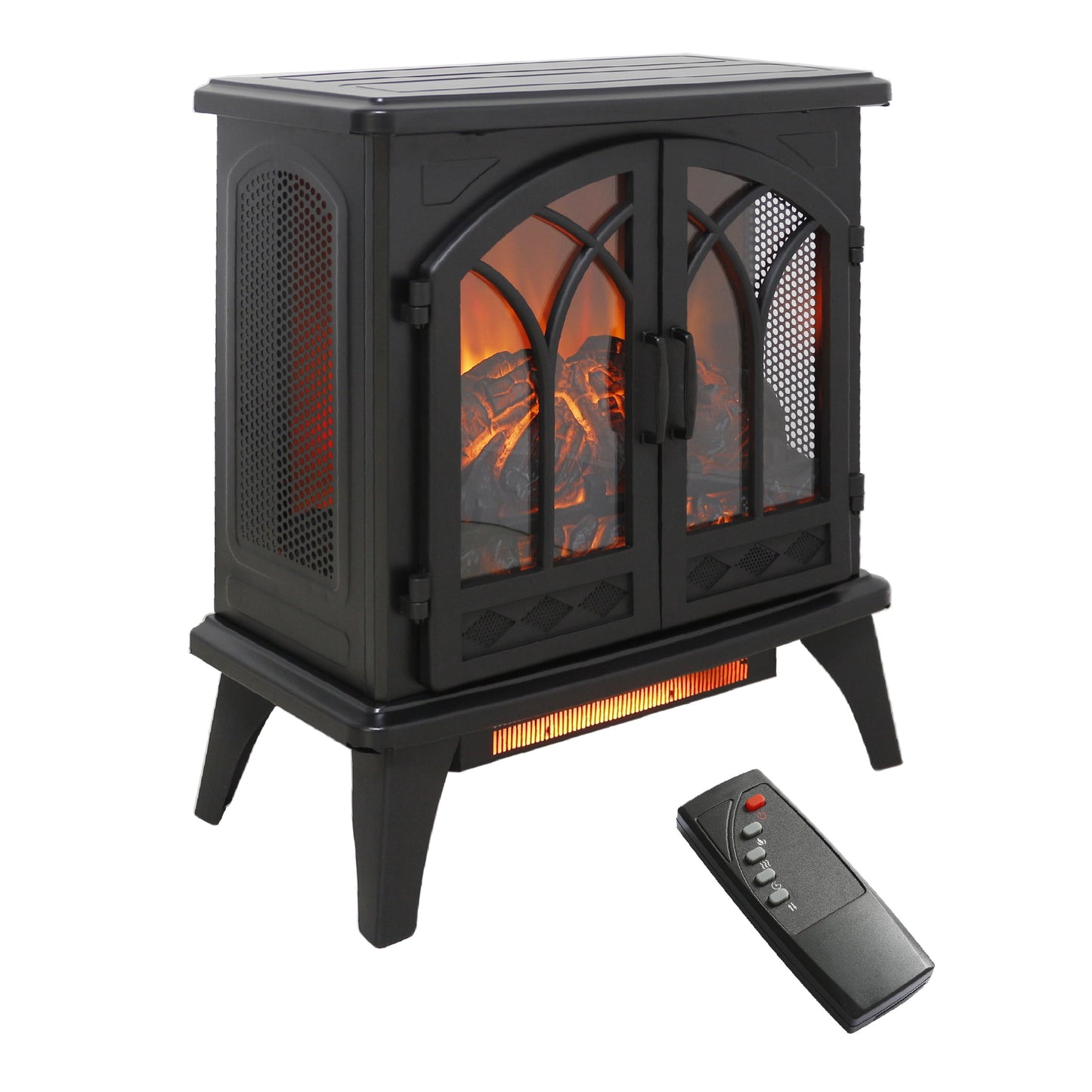 24" Freestanding Electric Fireplace Heater Stove with Remote Control, 1500W