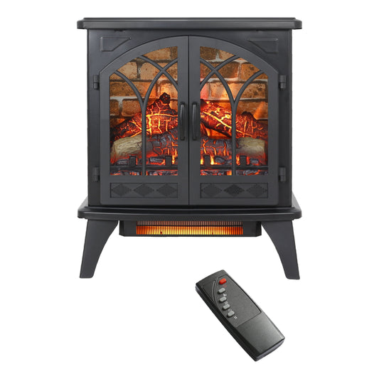 24" Freestanding Electric Fireplace Heater Stove with Remote Control, 1500W