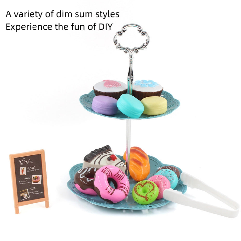 Tea Party Set for Little Girls, Tea Set with Cake Stand and Dessert Play Food for Kids, Including Coffee, Dessert, Cookies, Play Kitchen Accessories, 36 Pcs