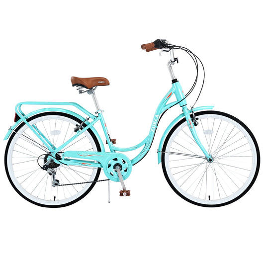 26" Beach Cruiser Bike Shimano 7 Speeds Steel Frame for Adult Women Men, Multiple Colors, Mint Green