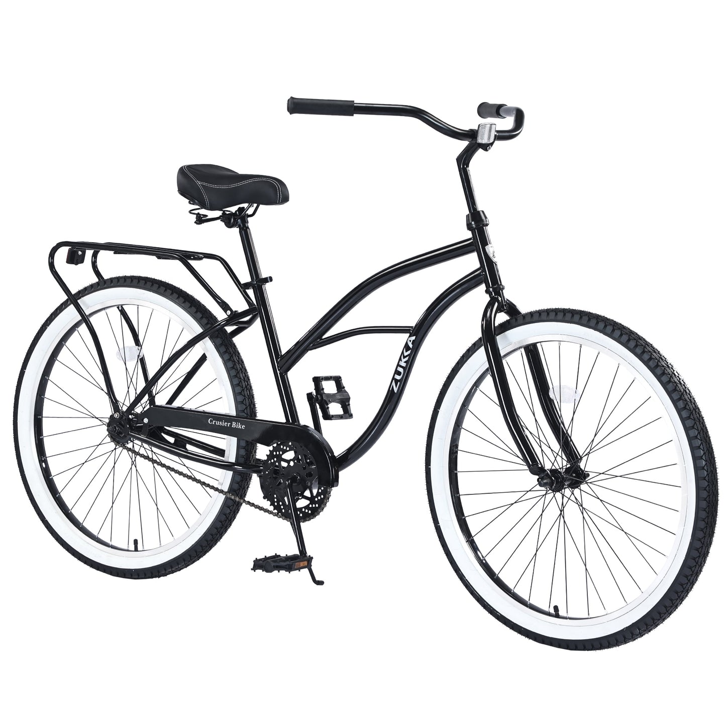 26" Cruiser Bike Single Speed Steel Frame Adults' Bicycles, Men's Beach Cruiser Bike with Rear Coaster Brakes, Black