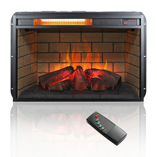 26" Electric Fireplace Insert, Retro Recessed Fireplace Heater with Remote Control, 1500W, Black