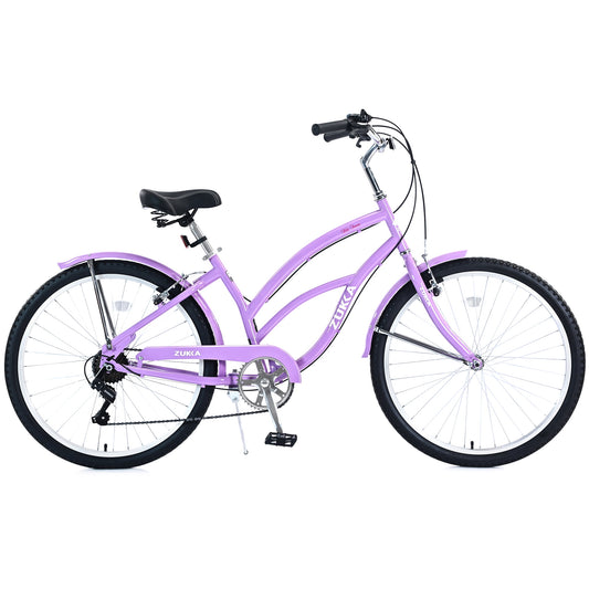 26" Women's Comfort Bike, 7 Speed Steel Frame Cruiser Bike Commuter City Bike for Girls Ladies, Purple
