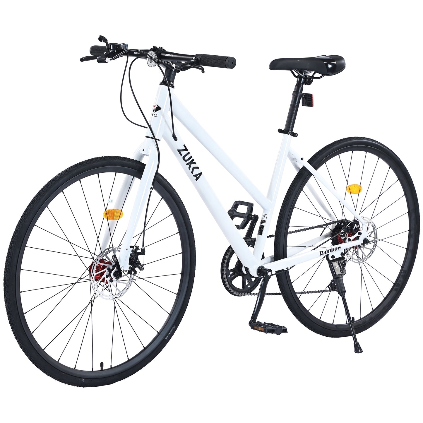 700C Hybrid Bikes 7 Speeds Steel Frame Road Bike Adult City Bicycle with Dual Disc Brakes for Men Women, Light Blue