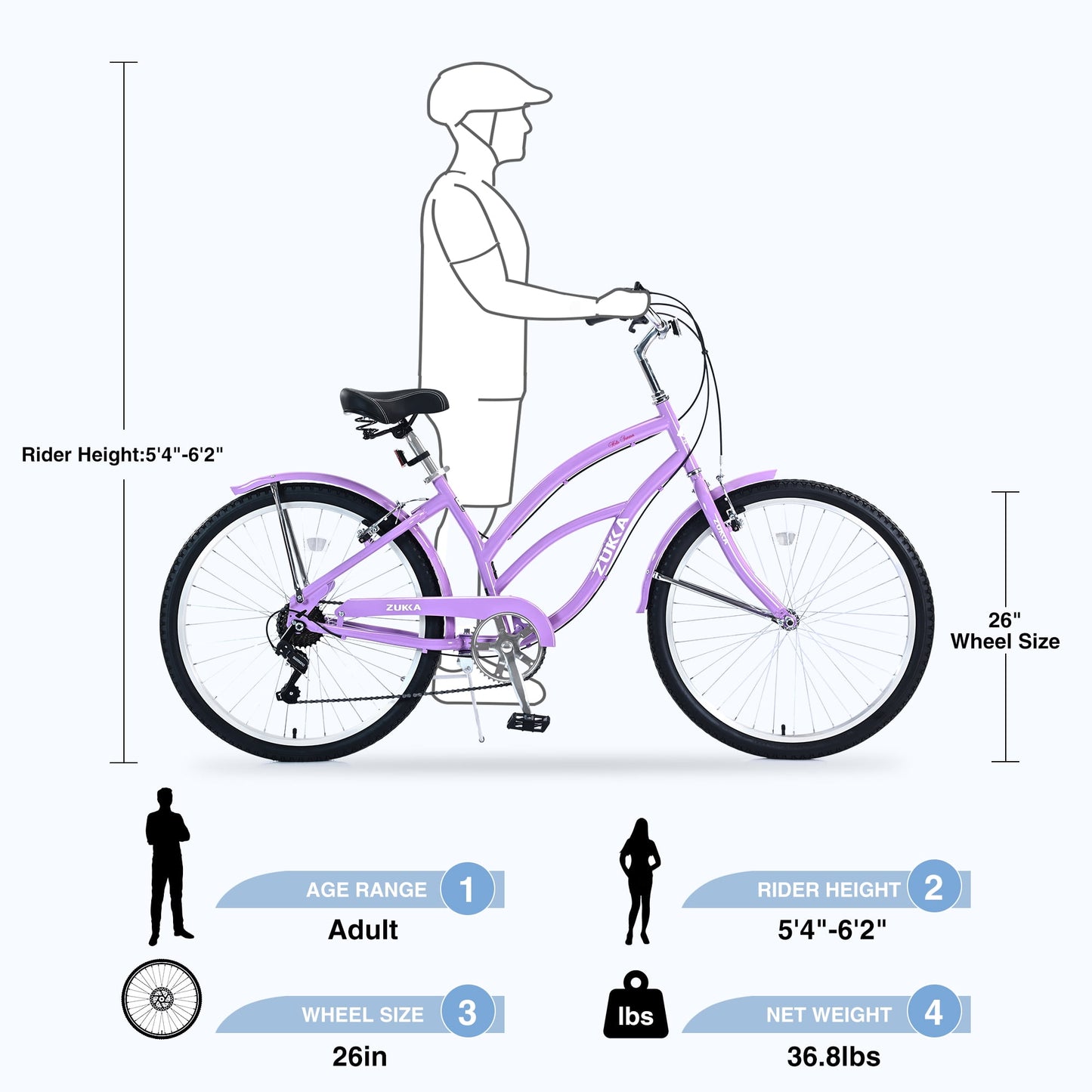 26" Women's Comfort Bike, 7 Speed Steel Frame Cruiser Bike Commuter City Bike for Girls Ladies, Purple