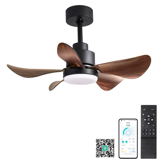 28" Ceiling Fan with Lights App Remote Control, Flush Mount Ceiling Fan with 5 Reversible Blades for Bedroom Kitchen, Brown