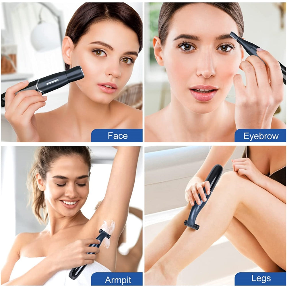 Electric Razor for Women , USB Rechargeable Waterproof 4 in 1 Electric Shaver Set for Eyebrow Face Nose Legs Underarms and Bikini Line