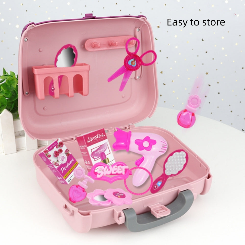 Pretend Play Vanity Set with Carrying Case ,24 PCS Kids Makeup Kit Toys Beauty Cosmetic and Jewellery Set with Hairdryer, Mirror & Other Accessories, Christmas Birthday Gifts for Little Girl