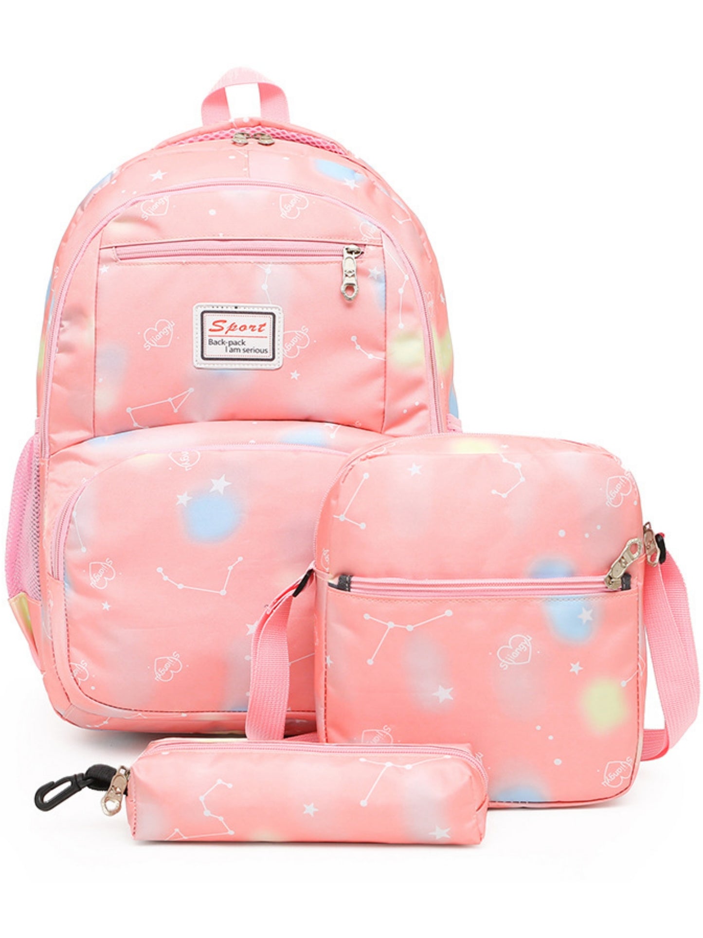 School Backpack 3 in 1 School Bags for Girls with Lunch Bag and Pencel Case, Water Resistant Lightweight Bookbag for Middle School, Large Capacity Travel Bag Laptop Backpack, Pink