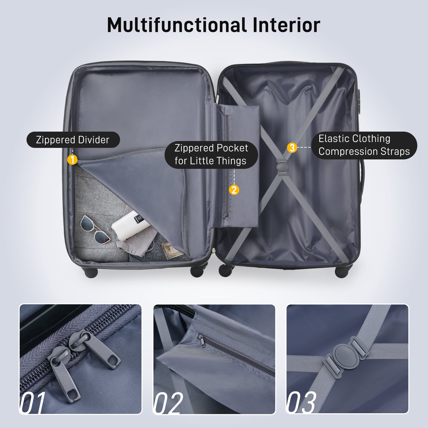 4 Piece Hardshell Luggage Sets with Spinner, TSA Lock, Lightweight Luggages, 16"+20"+24"+28"