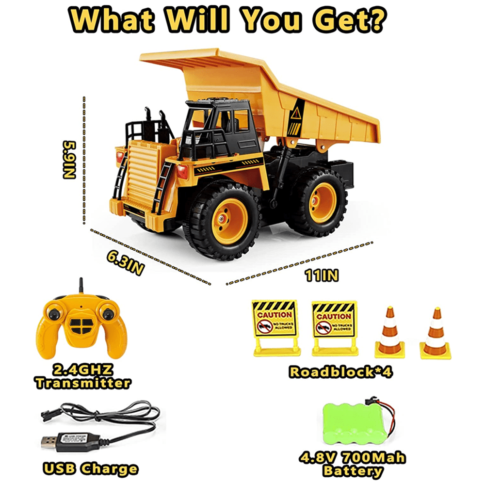 Car Toys Remote Control Dump Truck Toy Rechargeable RC Cars Construction Vehicle with Light Music for 4+ YO Boys Gifts