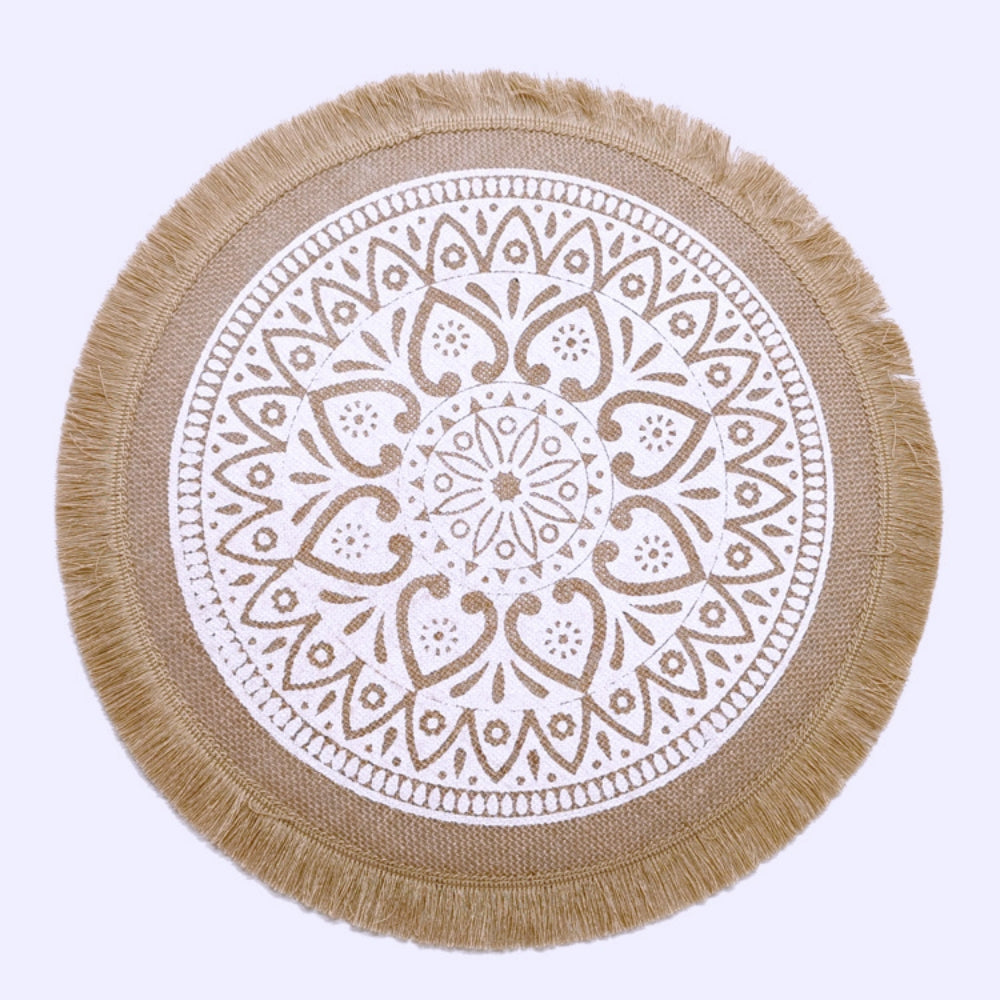 Round Placemats Set of 4 for Dining Table, 15" Hand-woven Heat Resistant Anti-Slip Heat Table Mats, Waterproof Washable Decorative Boho Table Mats for Banquets and Special Events