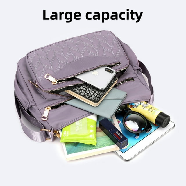 Crossbody Shoulder Bag Trendy Multi Pocket Nylon Handbag Purses Large Capacity Messeger Bag for Women, Purple