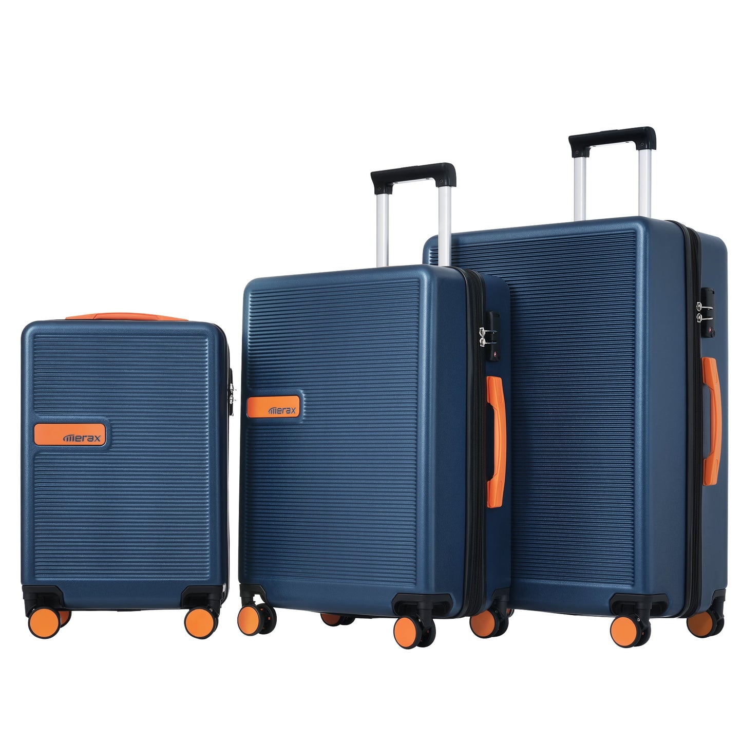 3 Piece Hardside Luggage Set with Spinner, TSA Lock , 20" 24' 28" ,White+Blue Contrast Color