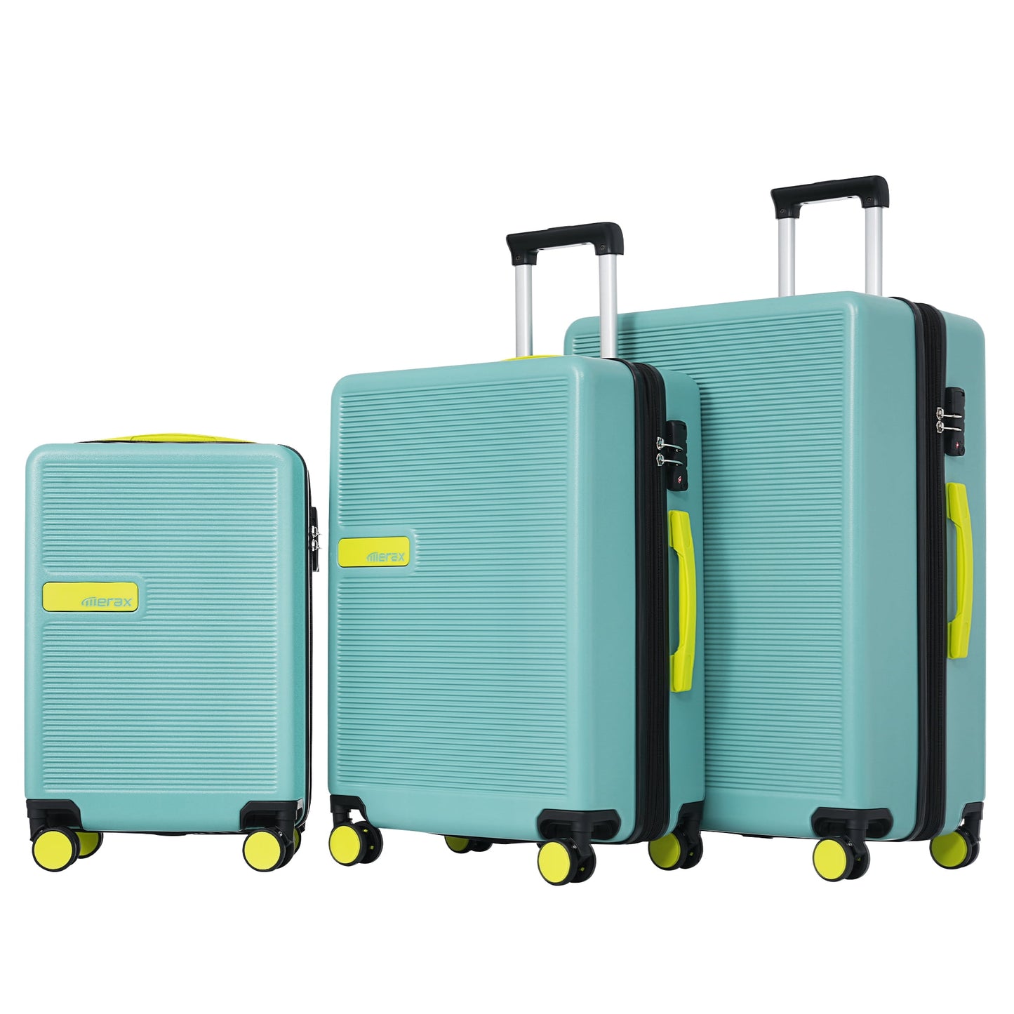 3 Piece Hardside Luggage Set with Spinner, TSA Lock , 20" 24' 28" ,White+Blue Contrast Color