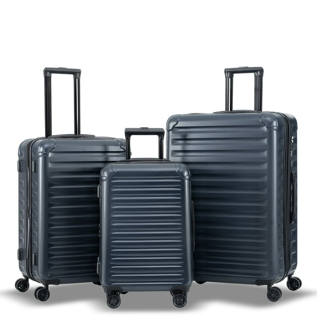 3 Piece Luggage Sets, Hard Shell Luggage Suitcase Set with Spinner Wheels and TSA Lock, Carry-on Checked Luggage Set for Travel Trips Business, 22in, 24in, 28in, Black