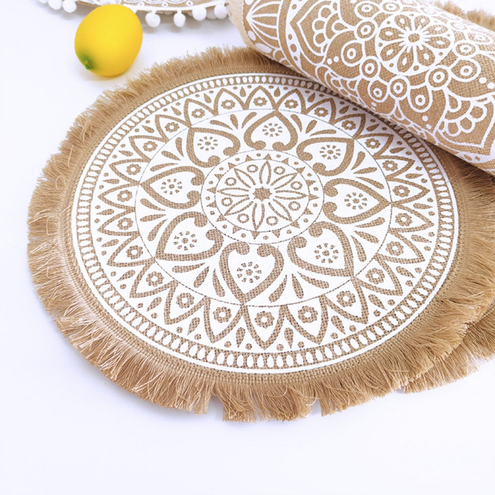 Round Placemats Set of 4 for Dining Table, 15" Hand-woven Heat Resistant Anti-Slip Heat Table Mats, Waterproof Washable Decorative Boho Table Mats for Banquets and Special Events