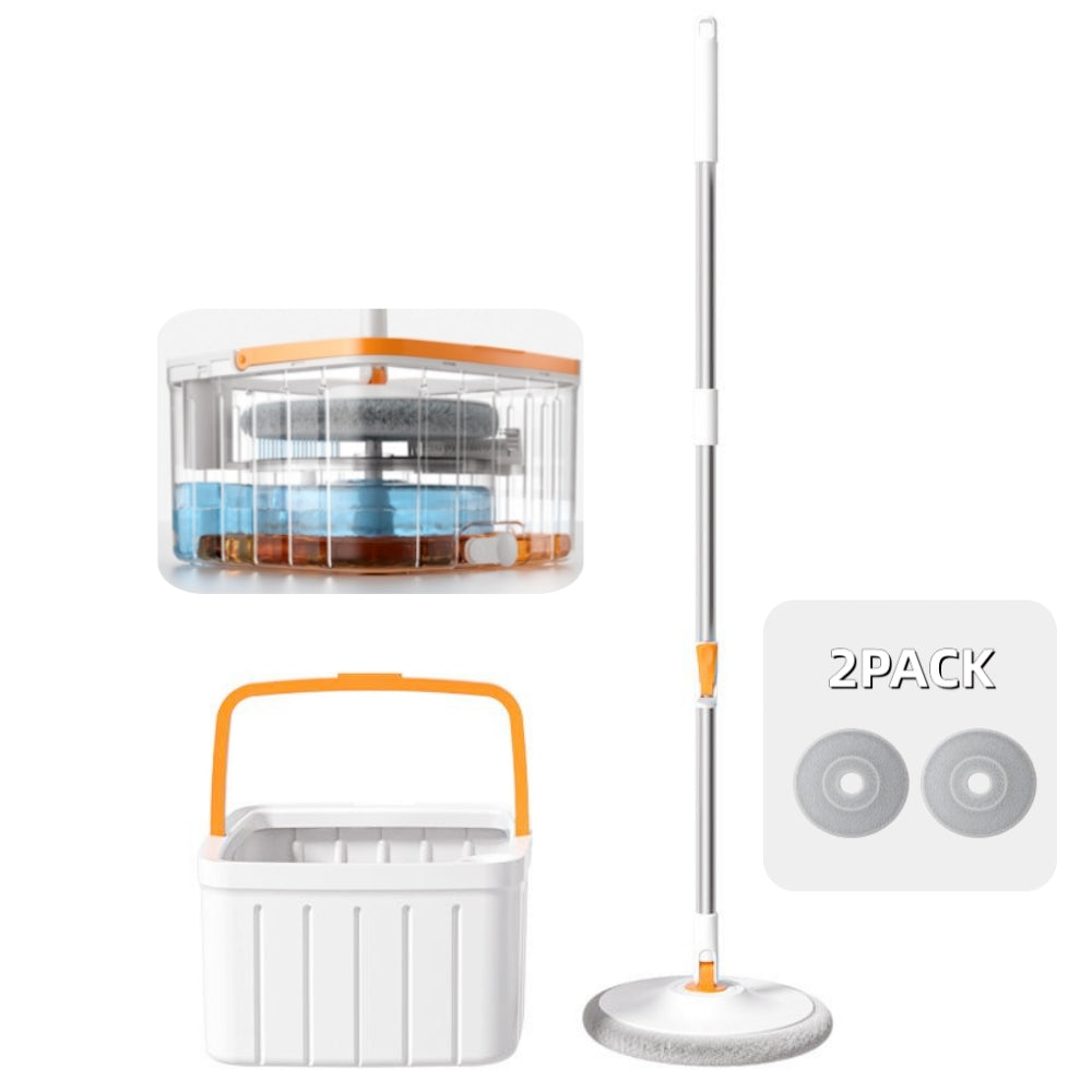 Mop and Bucket with Wringer Set, Hands-Free Flat Floor with 2 Washable Microfiber Pads, Wet and Dry Use, Floor Cleaning System